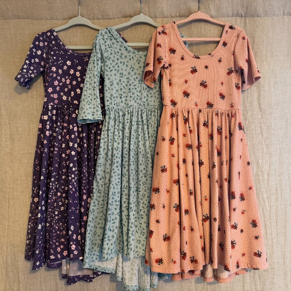 Eyee Kids Floral Dresses One Pink, One Purple, One Blue (3)